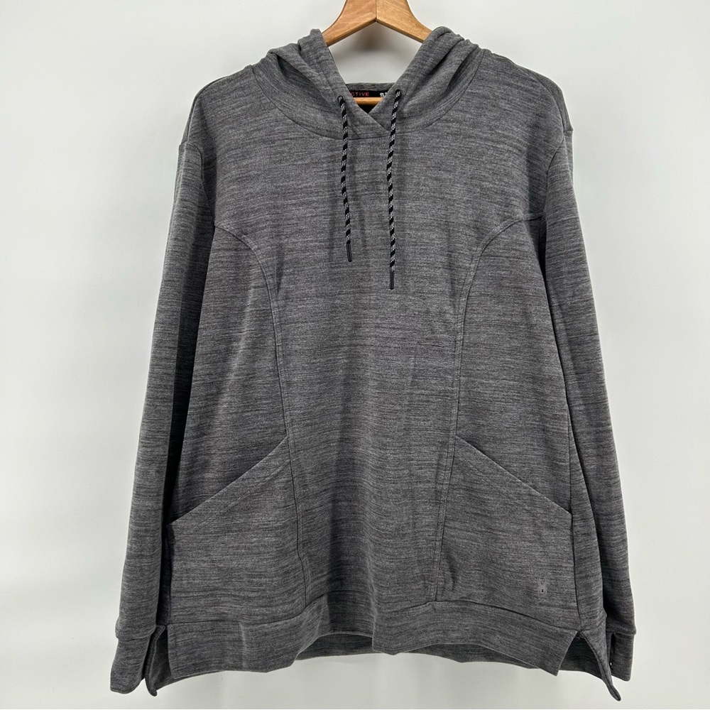 Spyder Active Hoodie Womens XL Gray Fleece Thumbhole Pullover Cozy Cabincore